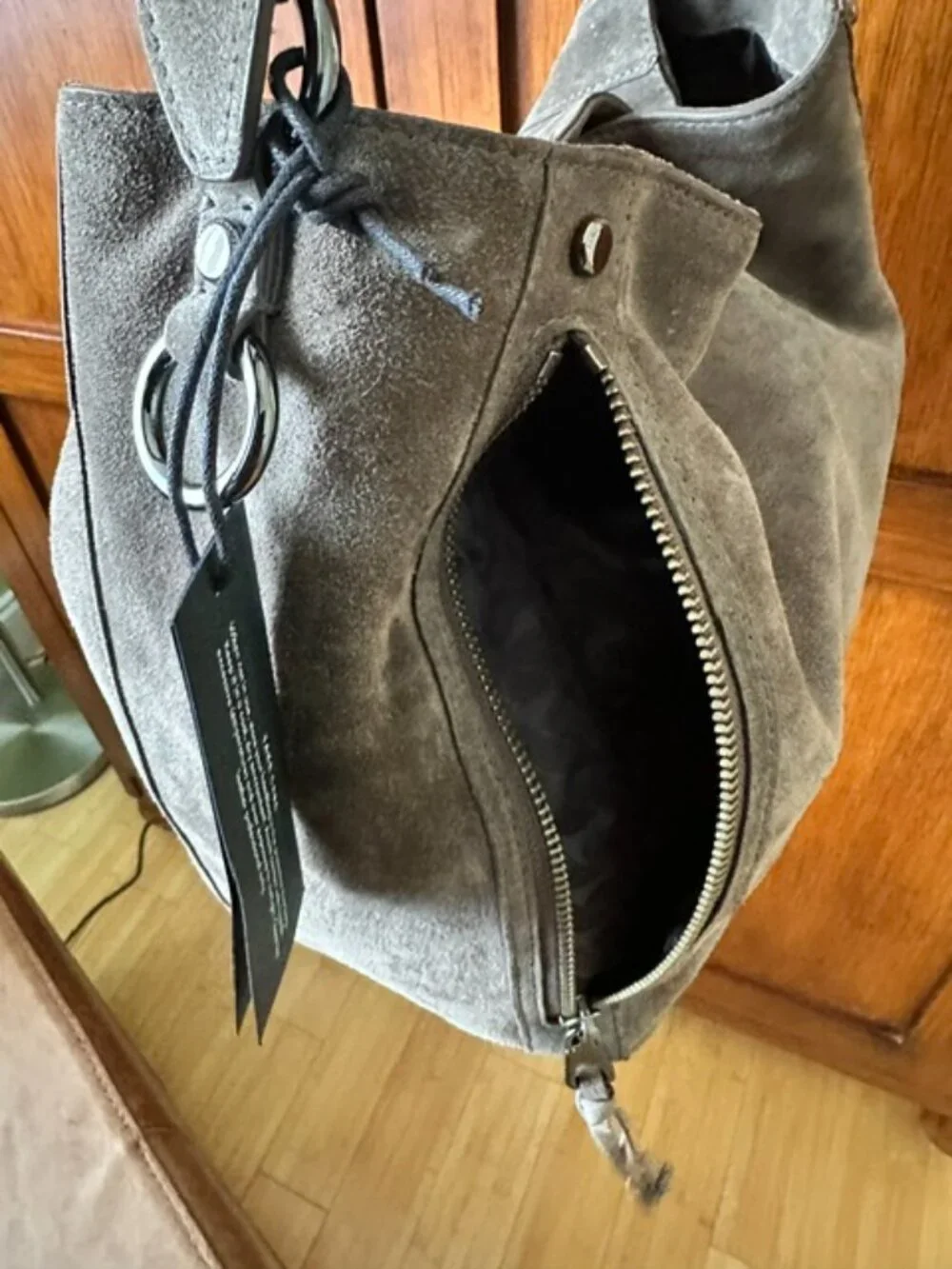 Rebecca Minkoff M.A.B. Hobo Suede Shoulder Bag in Porcini Gunmetal Hardware EUC